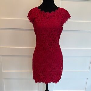 Diane Von Furstenberg Ruby Red Lace Mini Dress